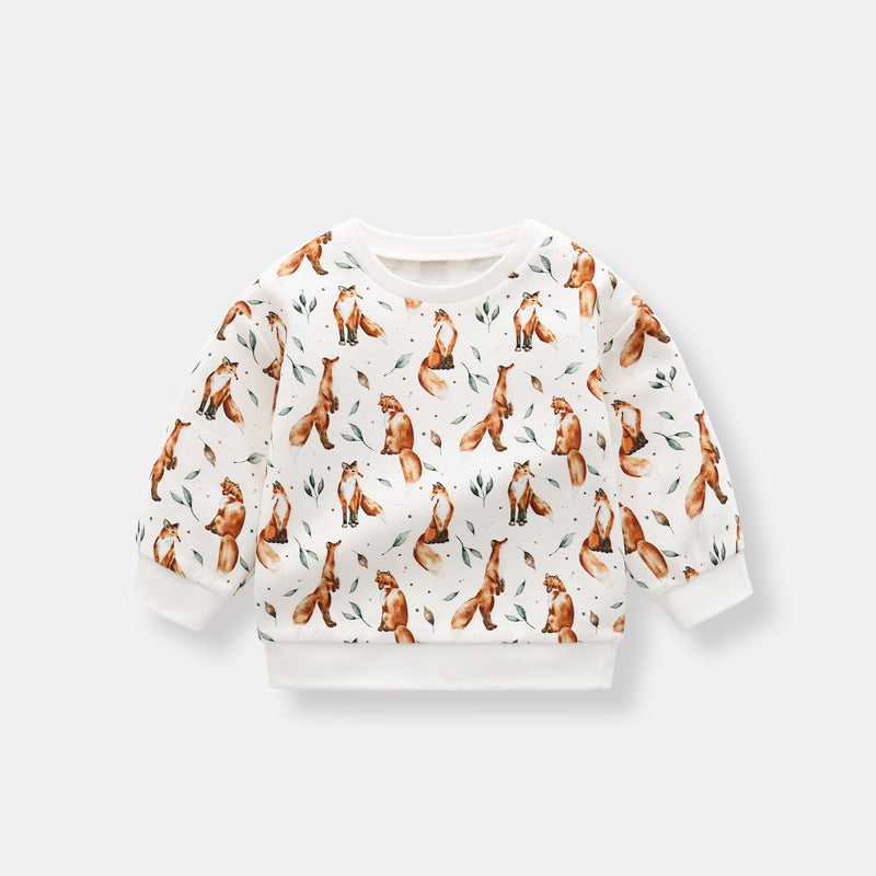 Baby 1pc Organic Cotton Allover Fox Graphic Longsleeve Hoodie My Kids-USA