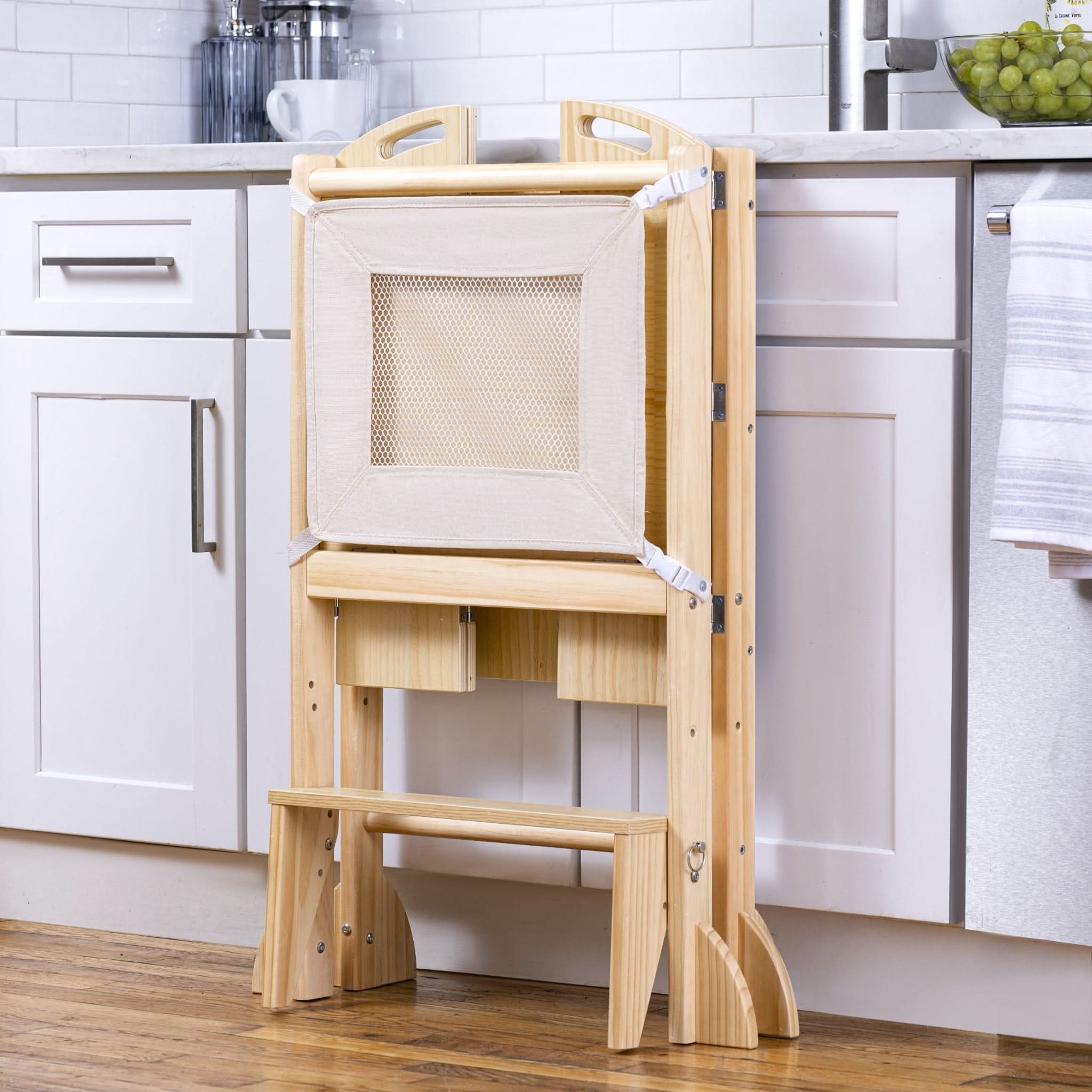 4-in-1 Foldable Kitchen Tower, Step Stool, Slide & Chalkboard for Toddlers