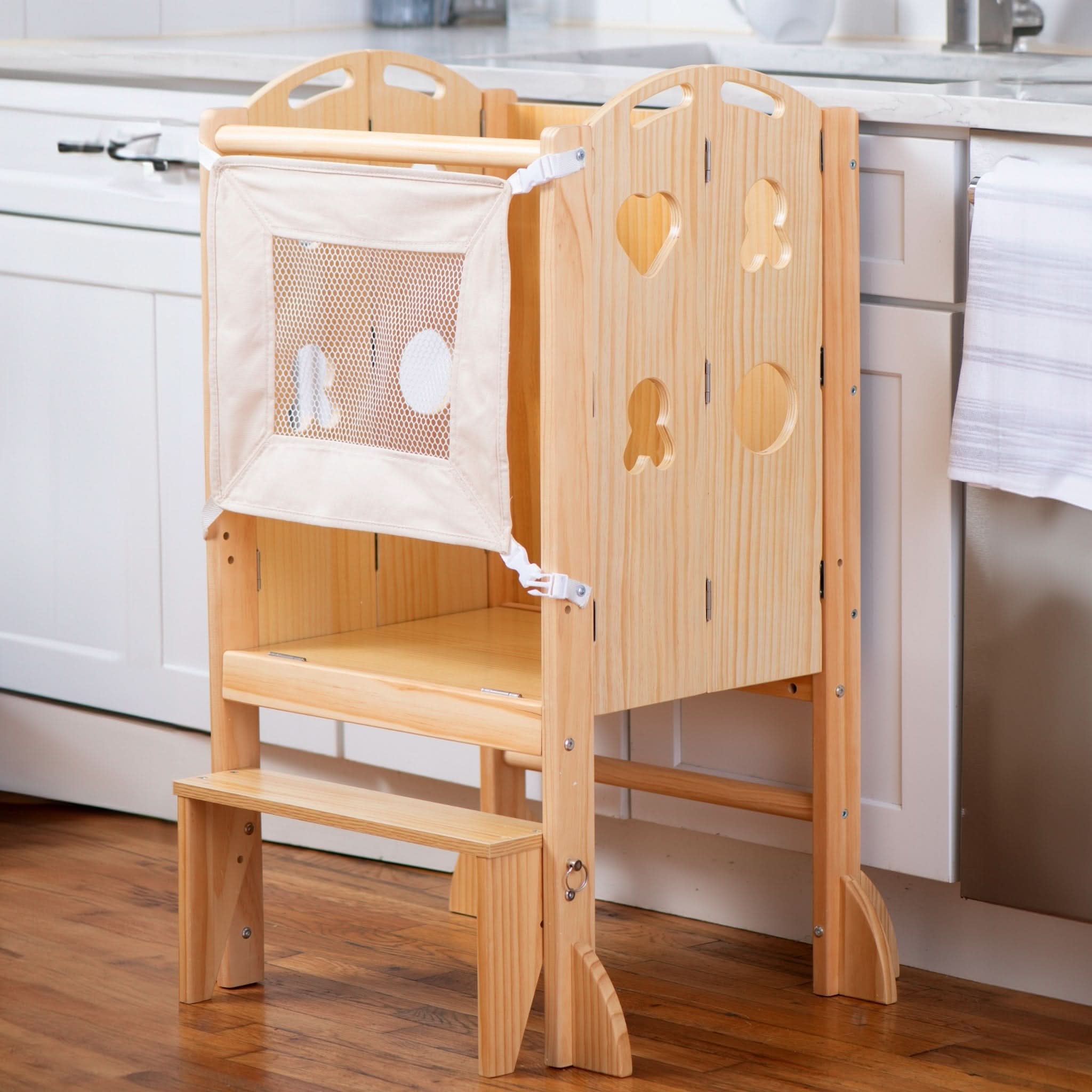 4-in-1 Foldable Kitchen Tower, Step Stool, Slide & Chalkboard for Toddlers