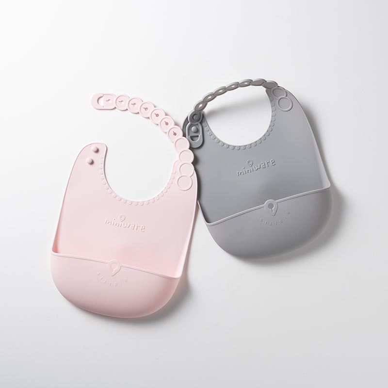 Roll & Lock Silicone Bib 2-pack - Cotton Candy + Dove Grey