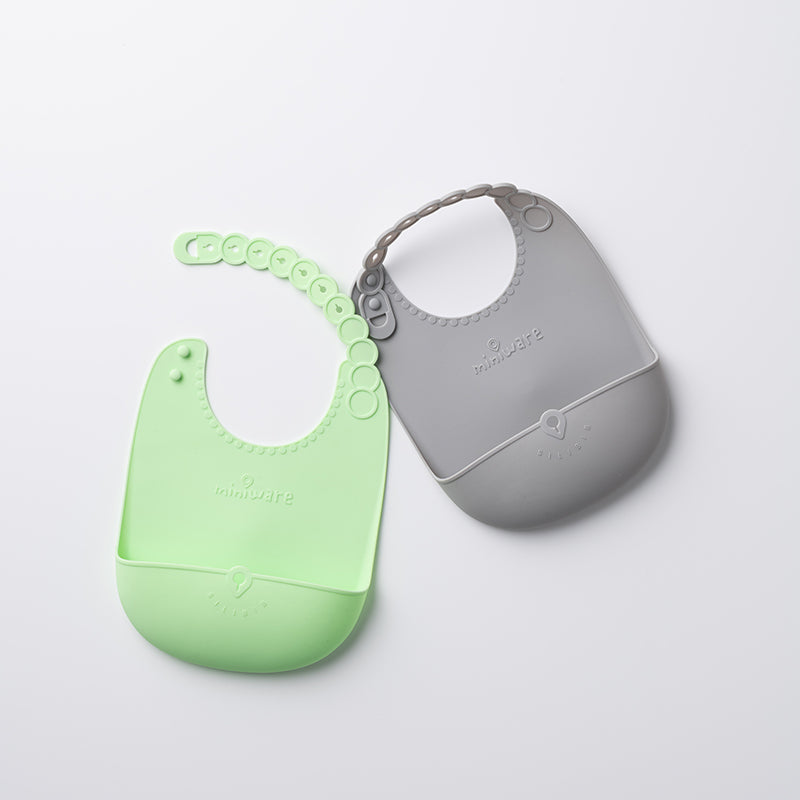 Roll & Lock Silicone Bib 2-pack - Key Lime + Dove Grey