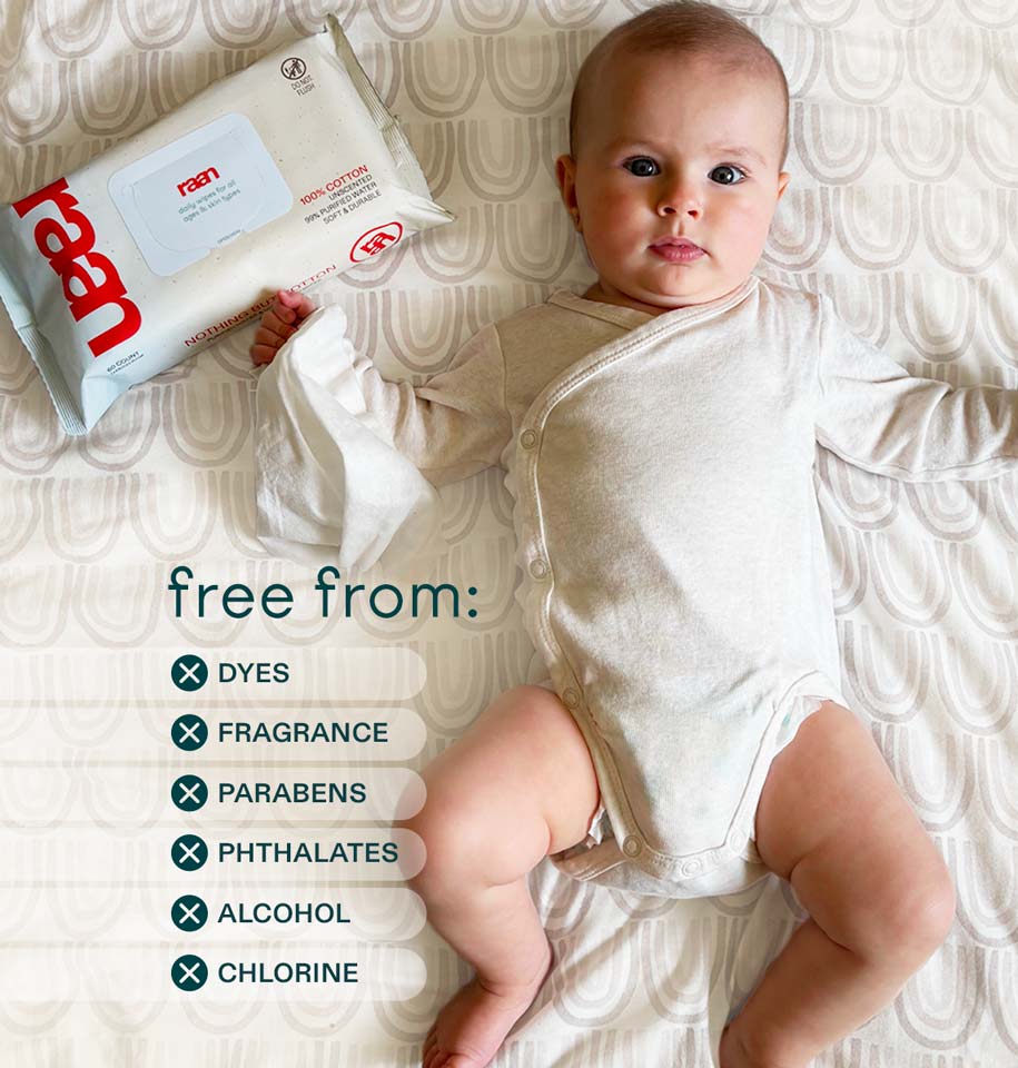 The Only Unbleached 100% Cotton Baby Wipe for Sensitive Skin, 60ct per pack