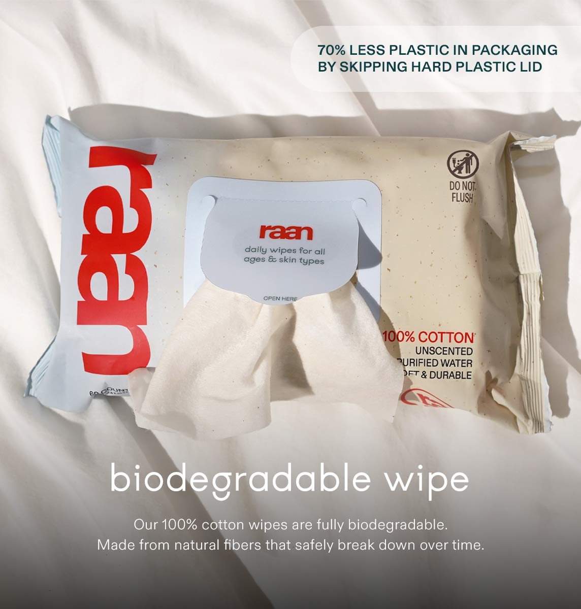 The Only Unbleached 100% Cotton Baby Wipe for Sensitive Skin, 60ct per pack