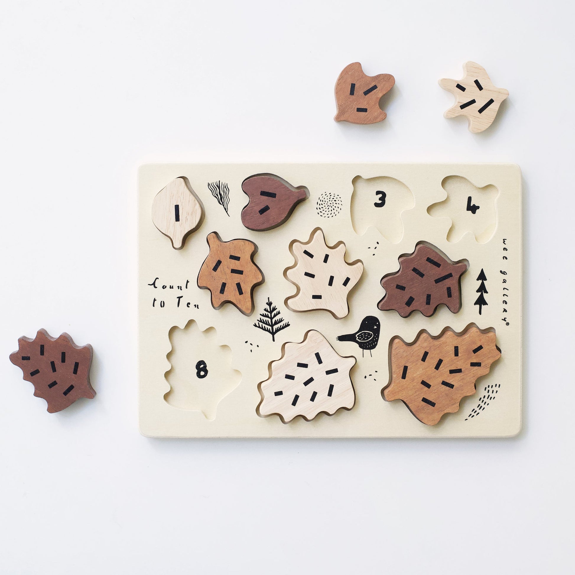 Wooden Tray Puzzle - Count to 10 Leaves Puzzle Blue Ribbon   