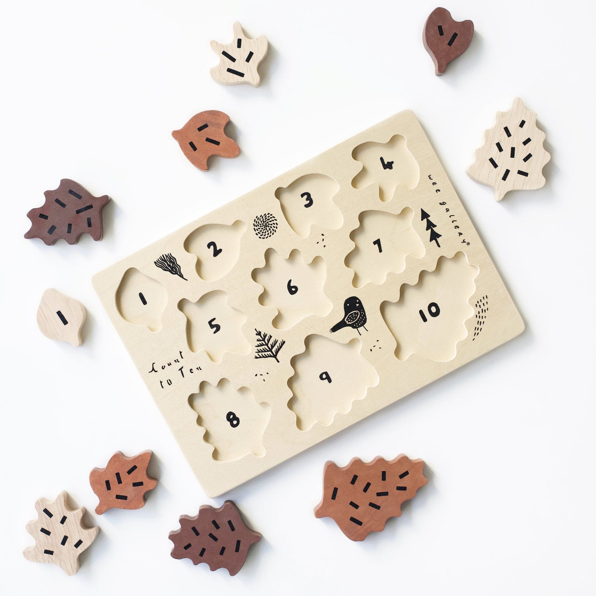 Wooden Tray Puzzle - Count to 10 Leaves Puzzle Blue Ribbon   
